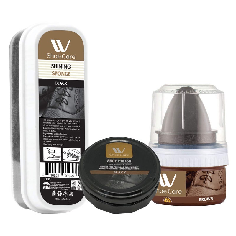 WBM Himalayan Glow WBM Shoe Care Shoe Polish, Provides Scuff Free Cleaning, Best For All Leather Types, Shoe Cleaner, Shoe Shine Kit, Pack of 3 - Image 1
